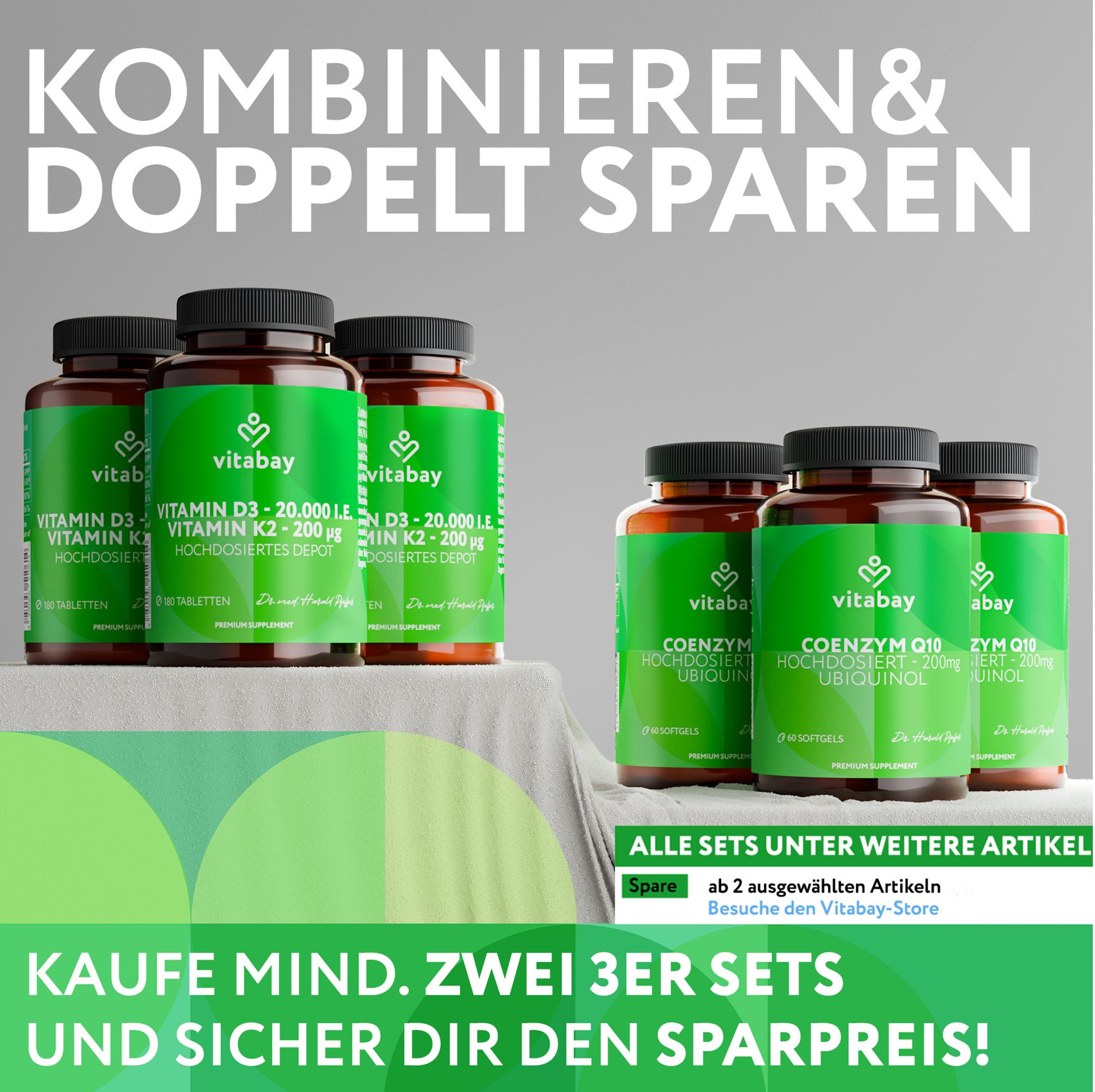 Vitabay Vitamin D3 und Coenzym Q10 Produkte.