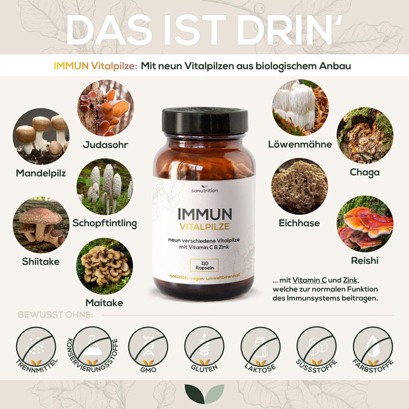 Sanutrition® - Immun Vitalpilze | mit Chaga, Reishi, Löwenmähne, Shiitake, Maitake etc.