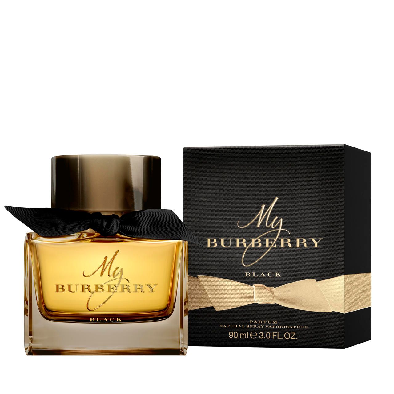 Burberry My Burberry Black E.d.P. Nat. Spray mit Verpackung. Schwarze Schachtel mit goldener Schleife und Schriftzug.