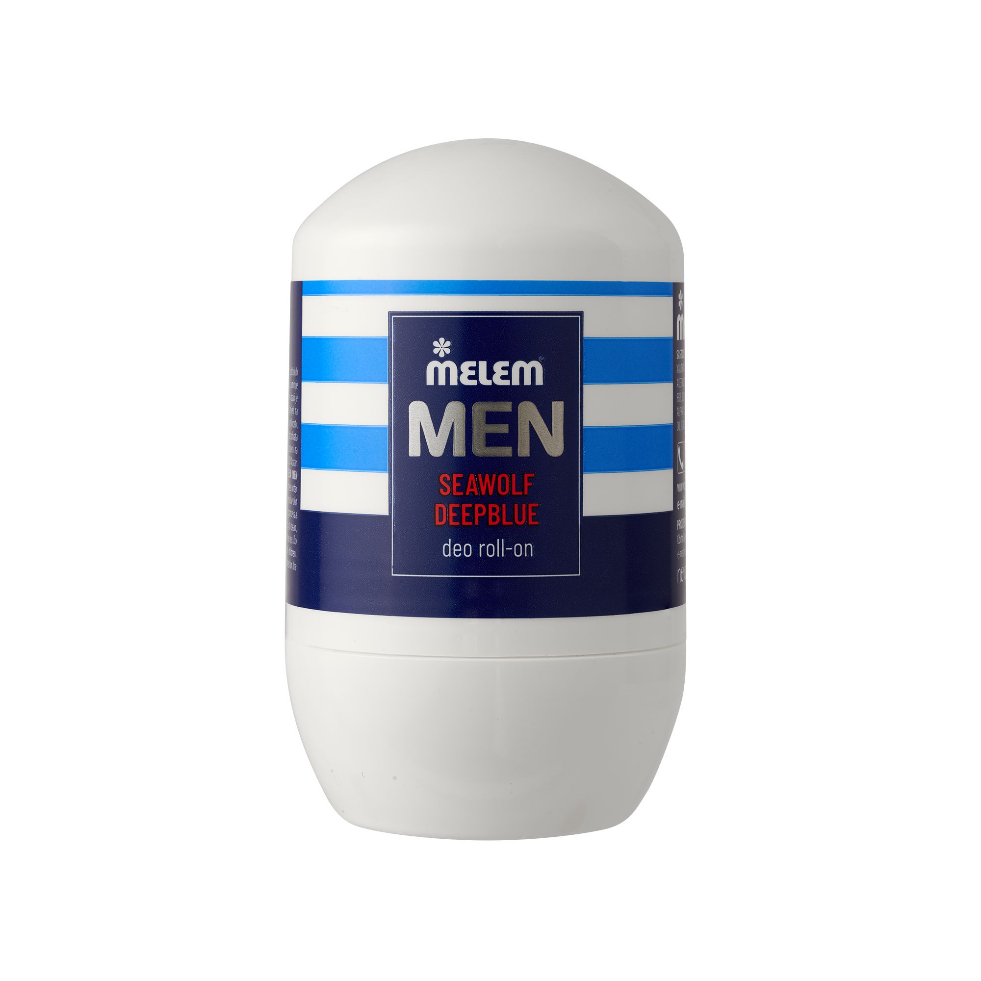 Weißer Roll-On-Deo mit blauen Streifen und Schriftzug "MEN".