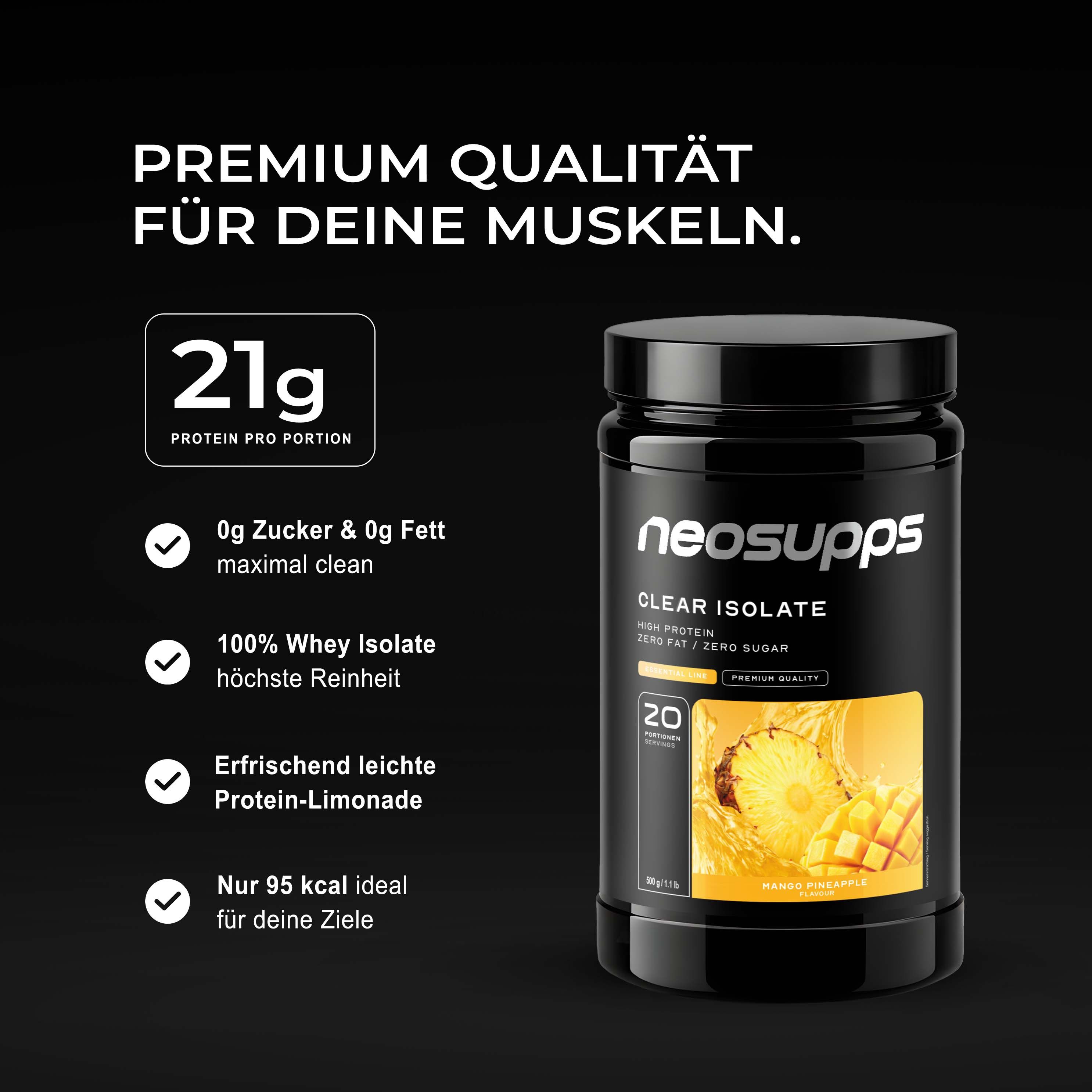 Neosupps Clear Whey Isolat Mango-Pinapple, 500g, Protein Pulver, Abnehmen und Muskelaufbau