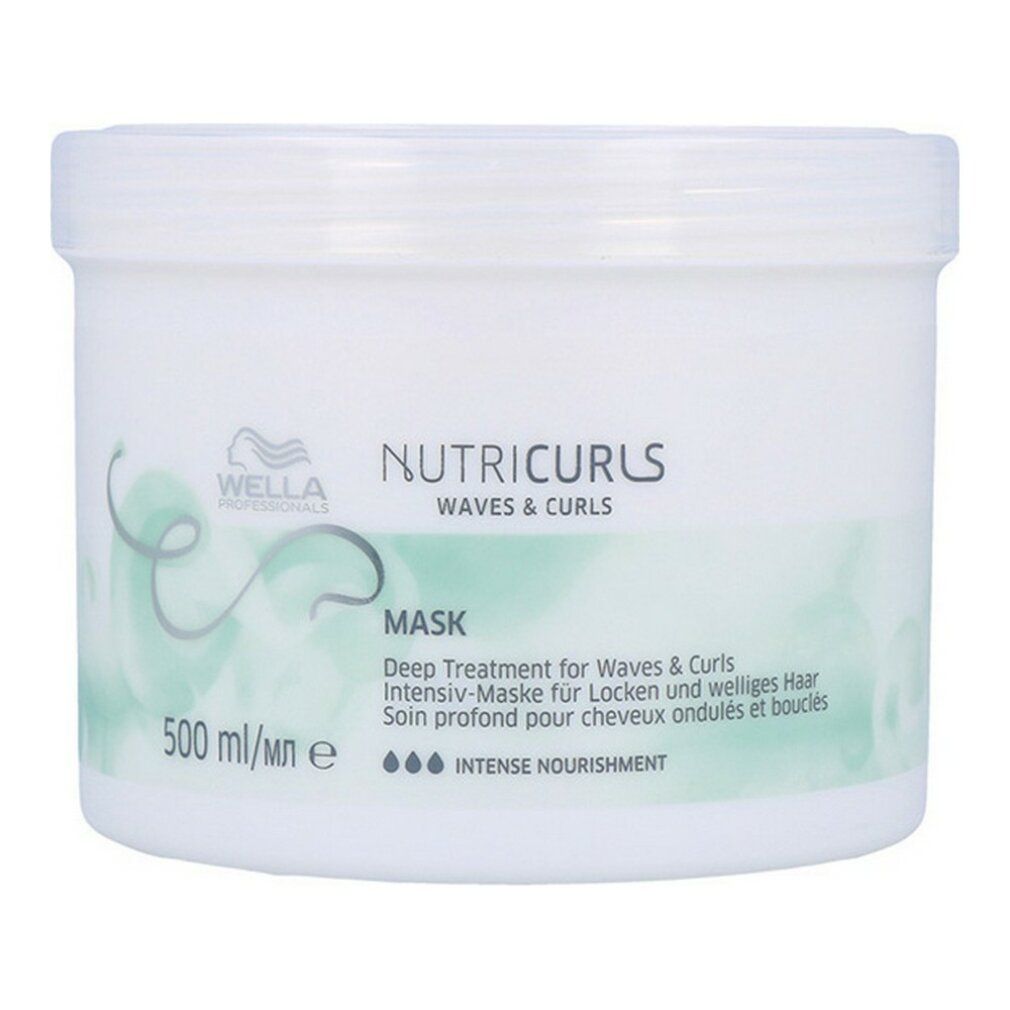 Weiße Dose mit Wella Nutricurls Mask. Text: Intensiv-Maske für Locken und welliges Haar. 500 ml.