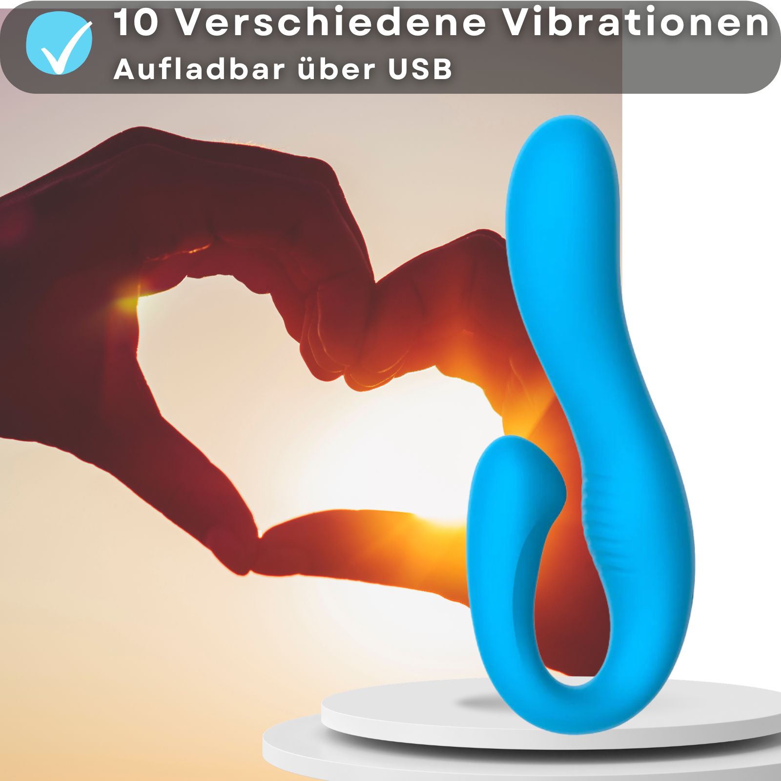 Blauer Vibrator mit Text. 10 Vibrationen, USB-aufladbar.