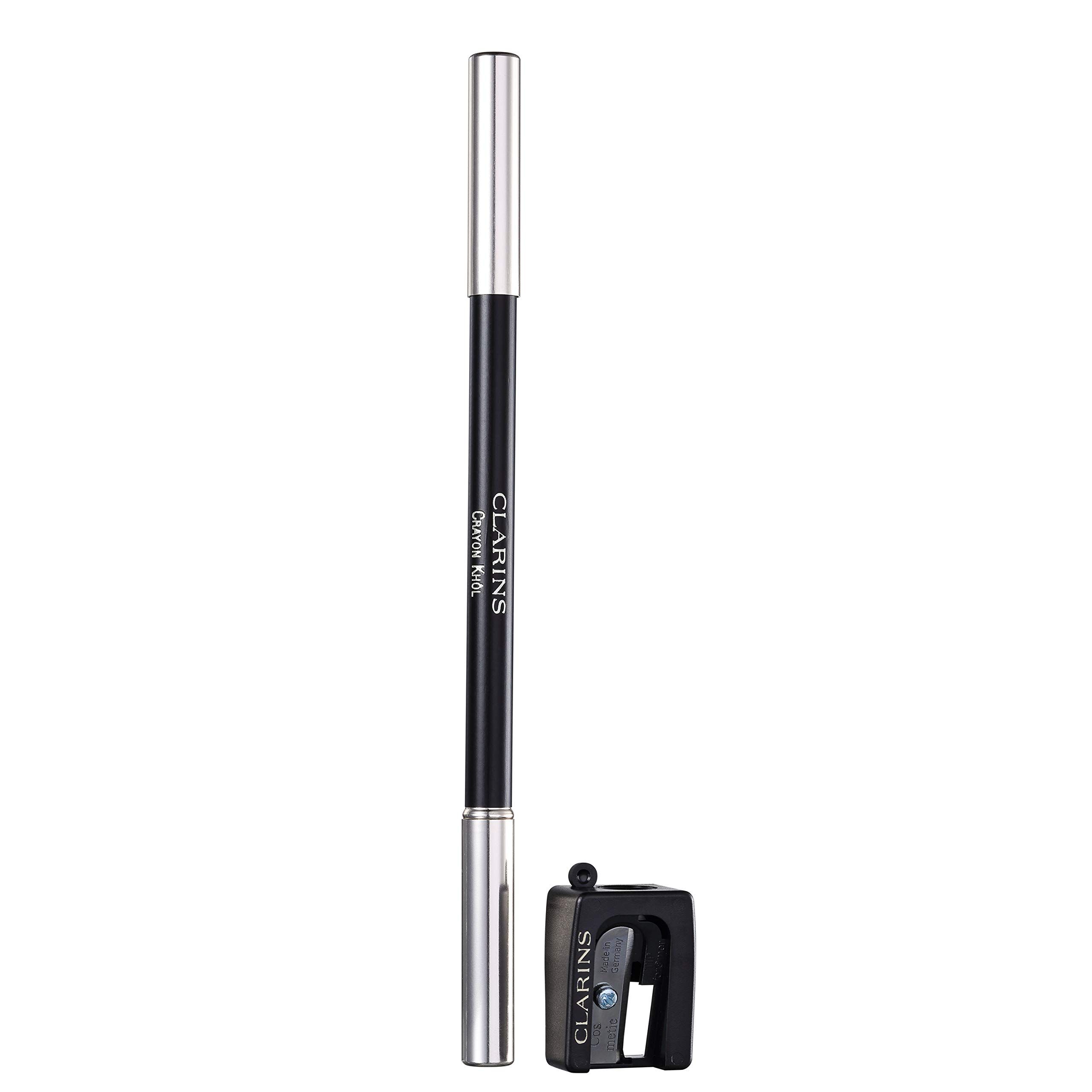 Clarins Crayon khôl, schwarzer Kajalstift mit silbernen Enden und Anspitzer.