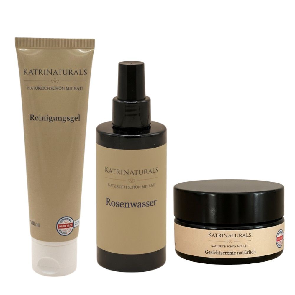 KatriNaturals Gesichts-Set Balance & Glow – Reinigung, Rosenwasser, Creme | unreine & trockene Haut