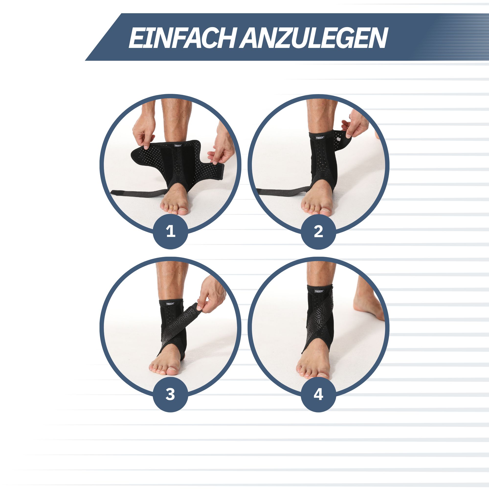 Anleitung: Knöchelbandage anlegen in vier Schritten.
