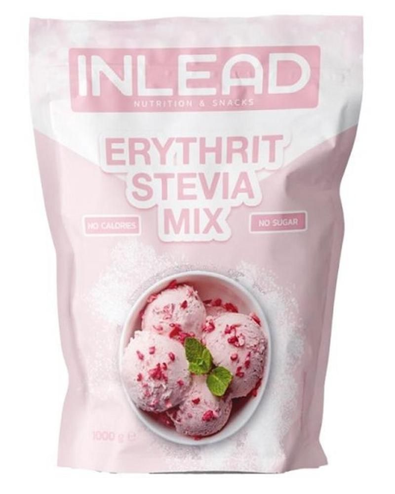 INLEAD Erythrit Stevia Mix Süßstoffmischung in rosa Verpackung mit Eiscreme-Bild. 1000 g.