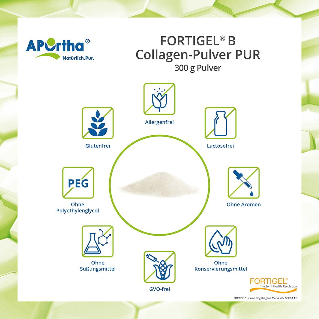 APOrtha Fortigel B Collagen-Pulver PUR: 300g Pulver. Glutenfrei, lactosefrei, ohne Konservierungsmittel.