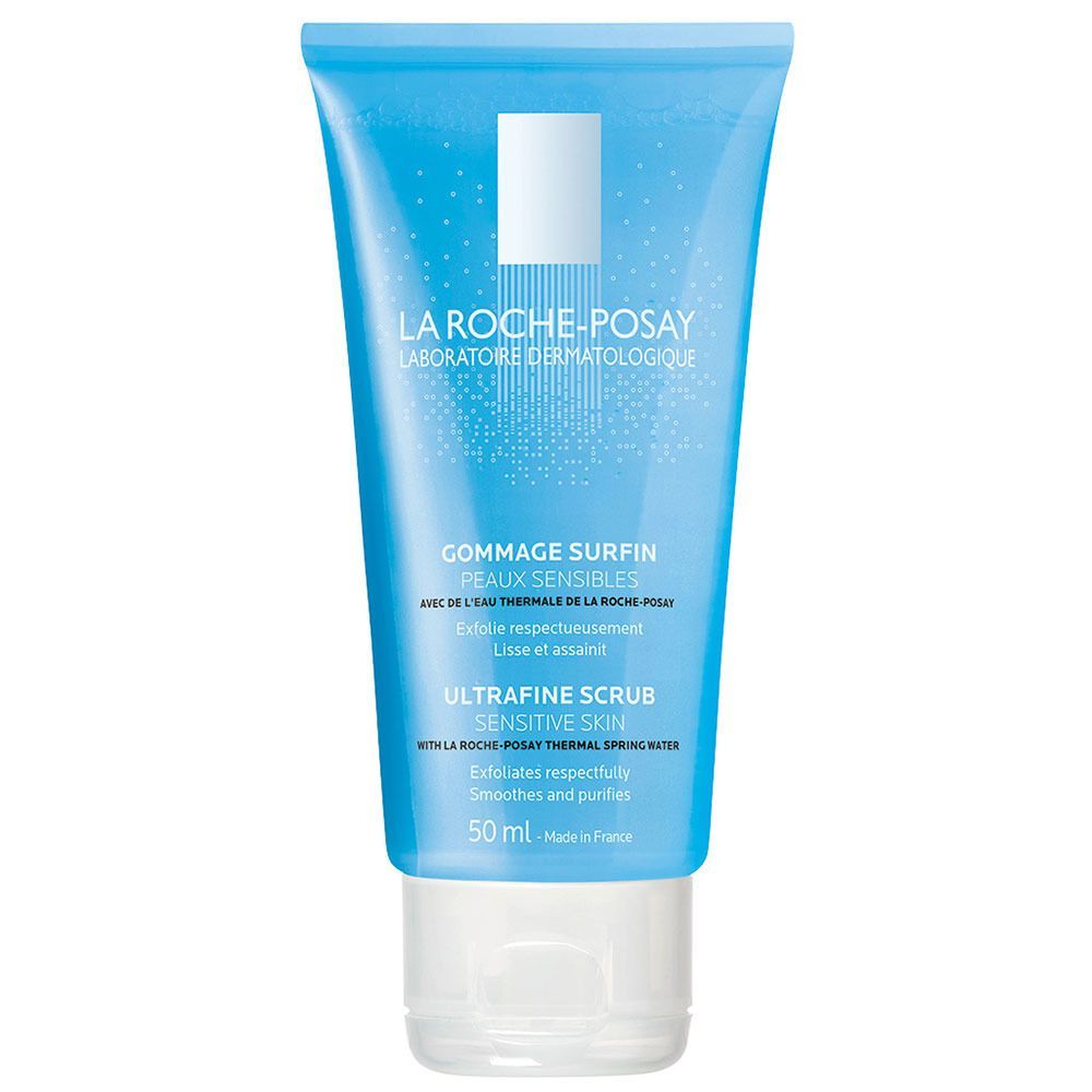 Blau-weiße Tube mit Produktnamen und Schriftzug. Enthält 50 ml. Marke: La Roche-Posay. Text in Französisch und Englisch.