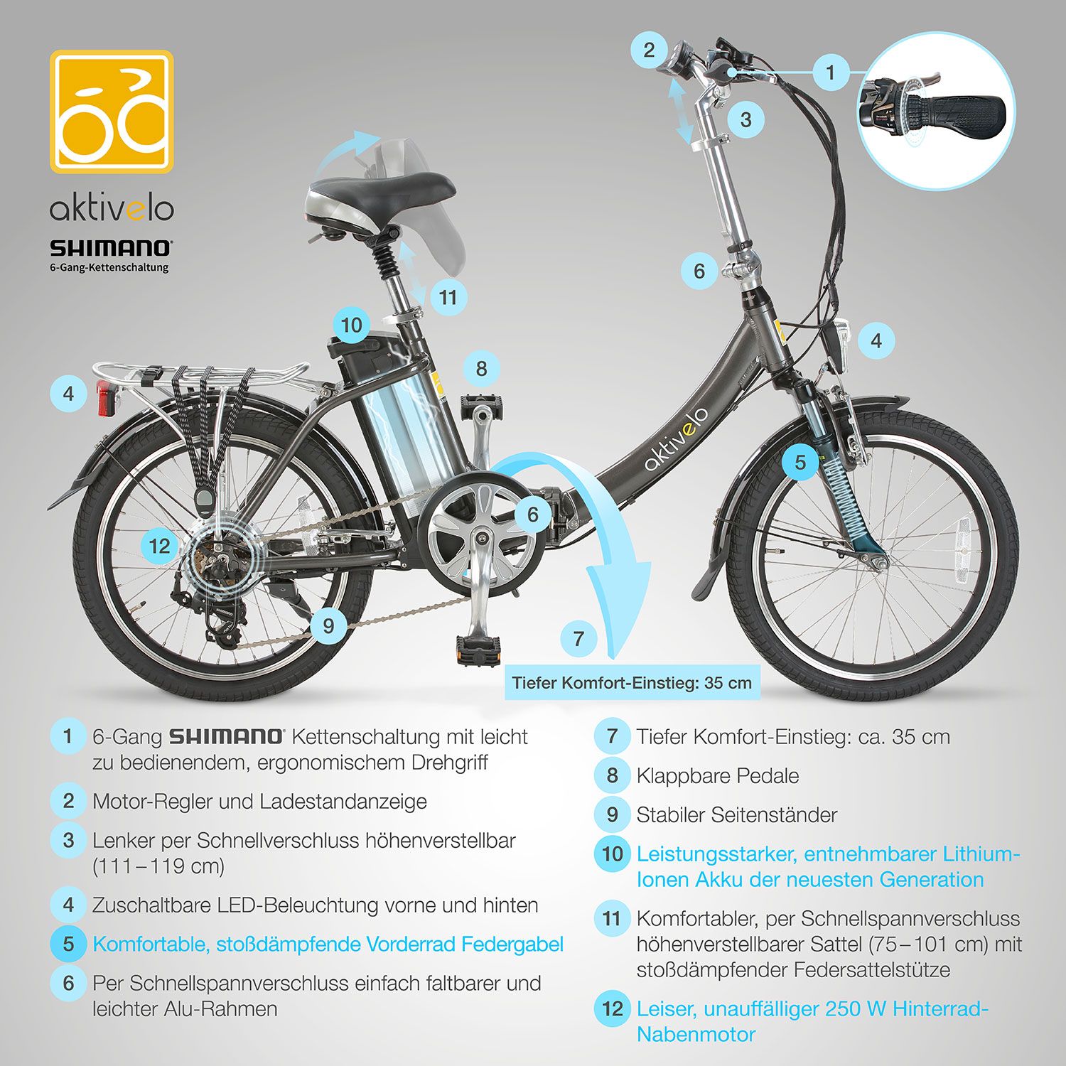 aktivelo Alu-Elektro-Faltrad »Sport«, 20 Zoll