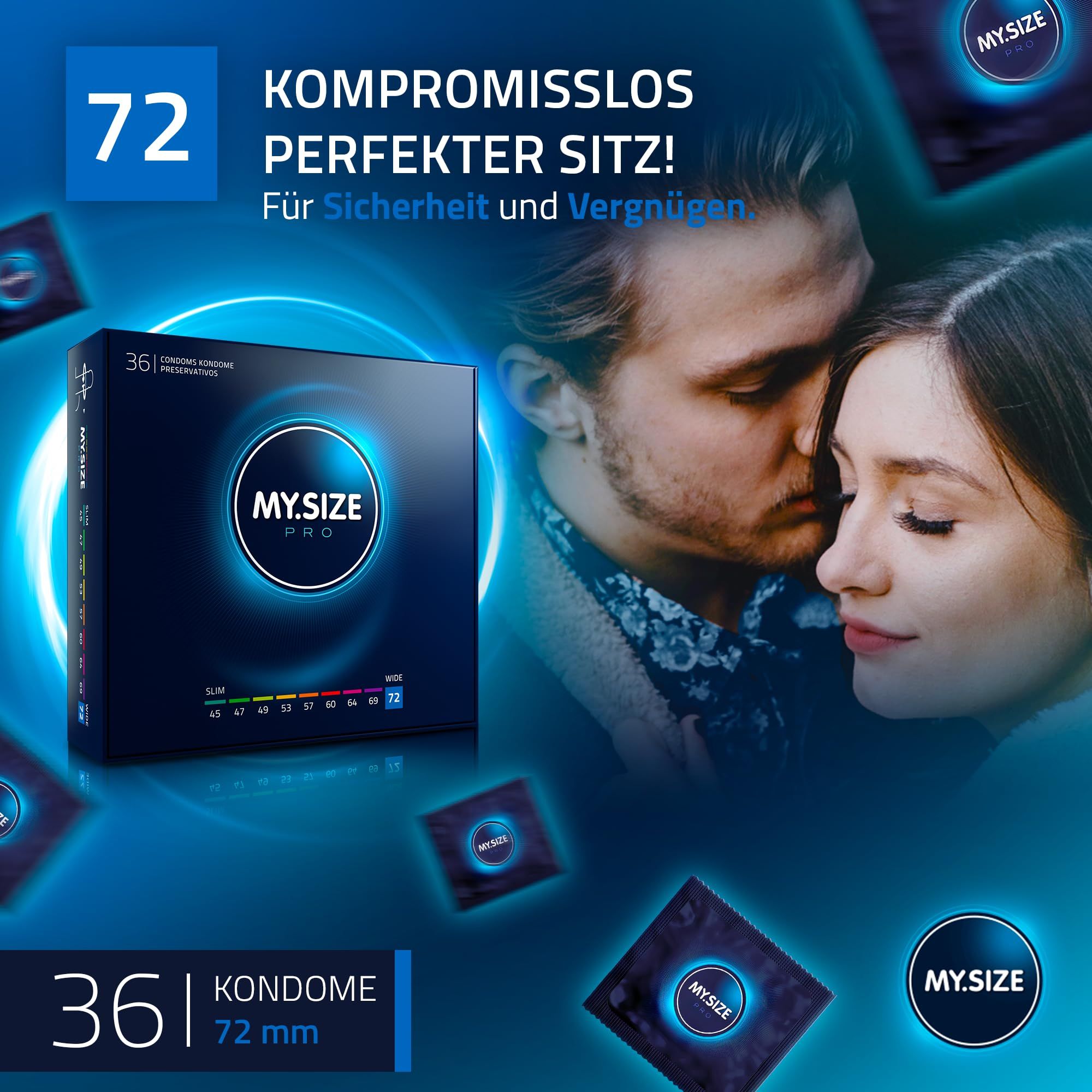 MY.SIZE PRO Kondome, Größe 72mm, in einer Packung mit 36 Stück.