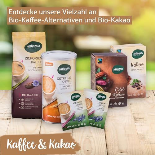 Naturata Dinkel Kaffee Instant Dose mit Kaffeeabbildung und Getreideähren.