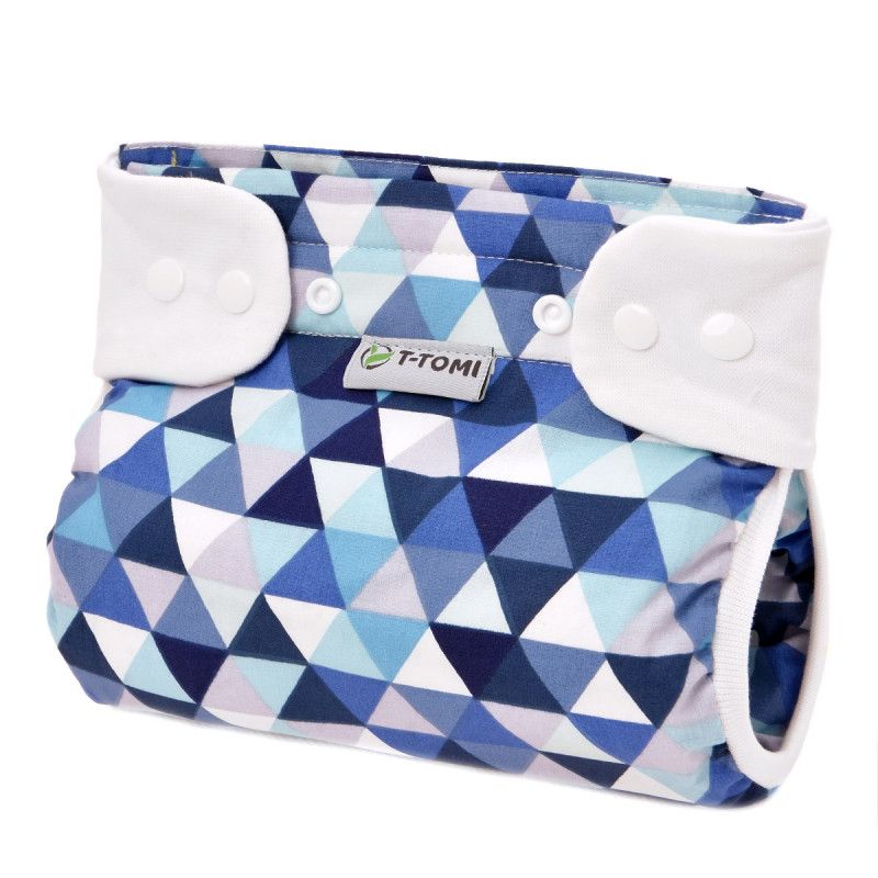 T-TOMI Orthopädisches Spreizhöschen für breites Wickeln - druckknöpfe, blue triangles (3-6 kg)