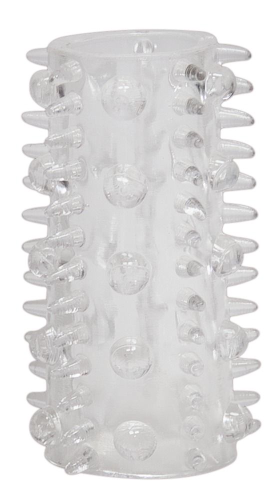 Transparenter Penis Sleeve mit Stacheln und Noppen. Zylindrische Form.