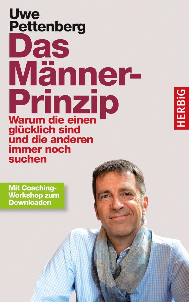 Buchcover: "Das Männer-Prinzip" von Uwe Pettenberg. Titel in Großbuchstaben. Autor und Verlag sichtbar. Mann im Vordergrund.