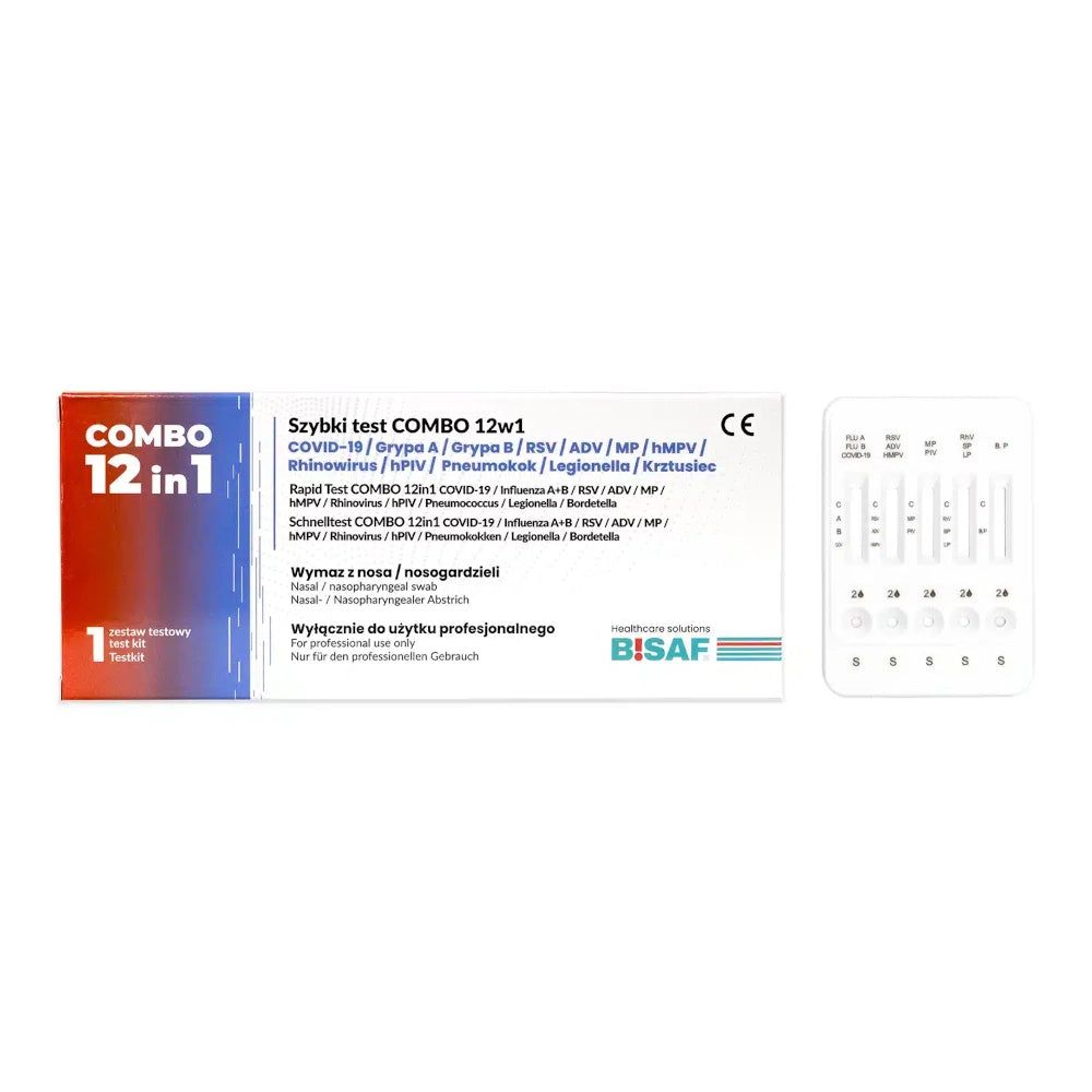 BISAF COMBO 12in1 Test COVID‑19, Influenza, RSV, ADV, hMPV, RhV, hPIV, LP, Pneumokokken, Keuchhusten