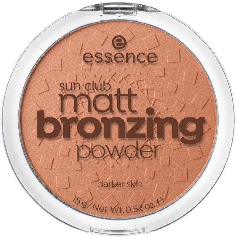 Essence Sun Club Matt Bronzing Powder für dunklere Haut in runder Dose.