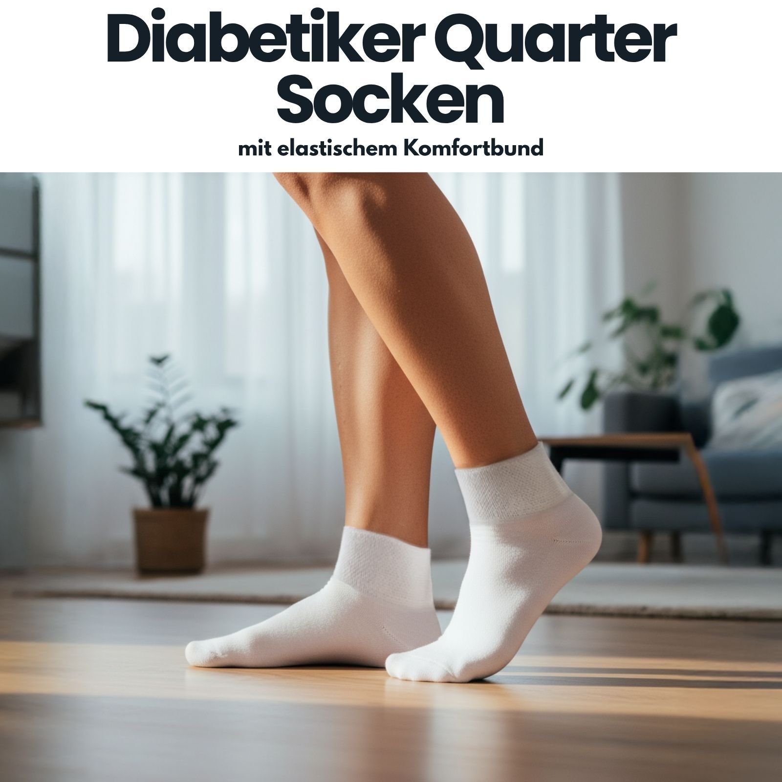 Diabetiker Quarter Socken mit Komfortbund ohne Gummi & ohne Naht für Damen und Herren