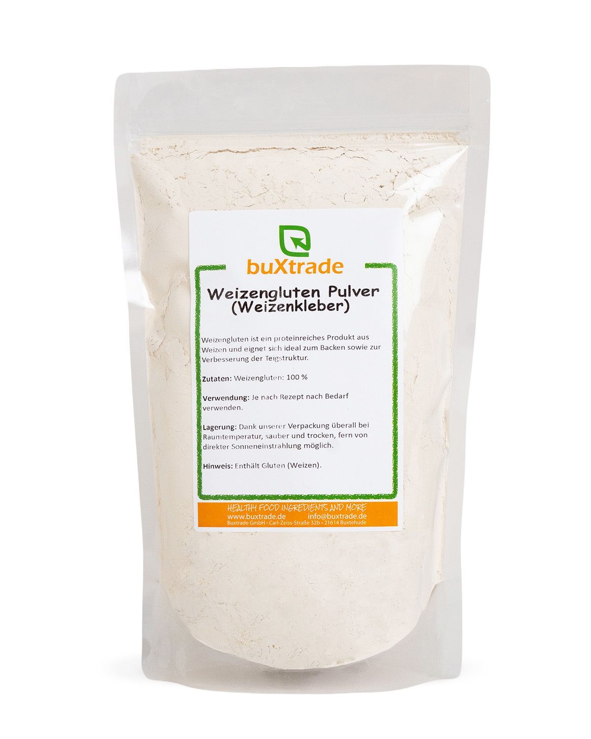 Buxtrade Weizengluten Pulver (Weizenkleber) in einem Standbodenbeutel.
