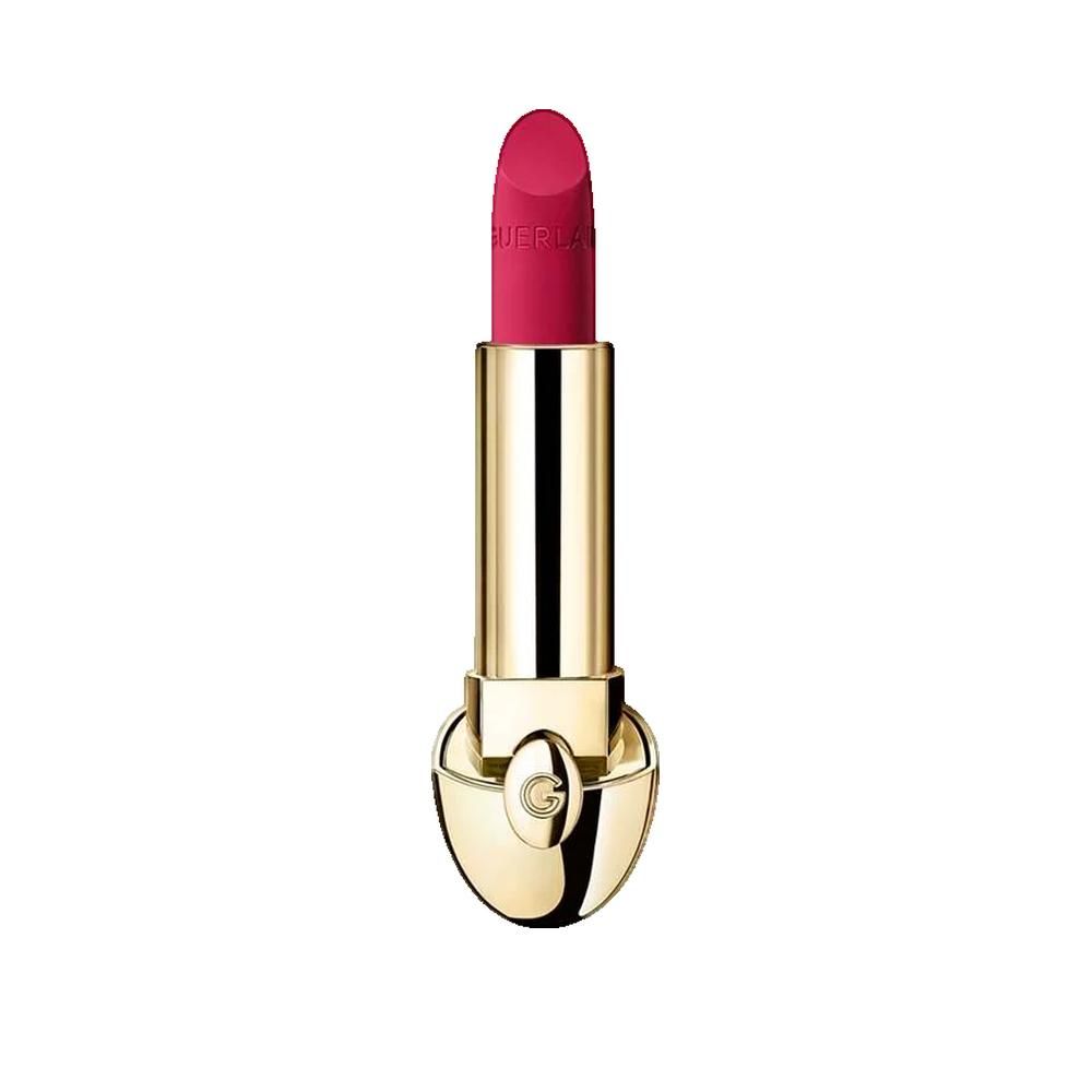 Goldfarbener Lippenstifthalter mit pinkfarbenem Lippenstift. Der Lippenstift trägt den Schriftzug "GUERLAIN".