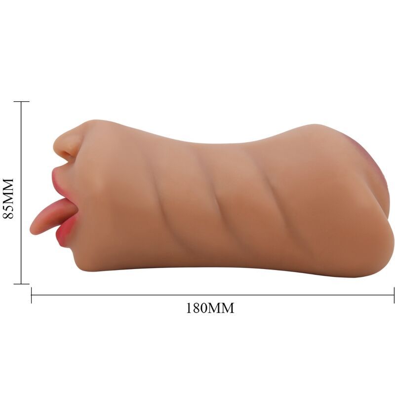 Masturbator mit Zungen-Design. Hautfarbenes Silikon. Abmessungen: 180x85mm.