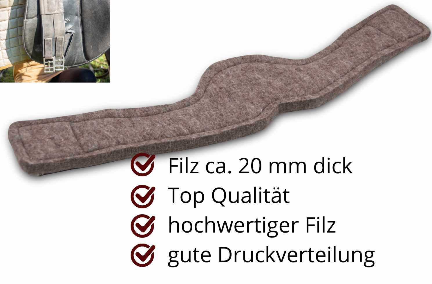 Sattelgurt aus Filz, ca. 20 mm dick. Hochwertiger Filz, gute Druckverteilung.