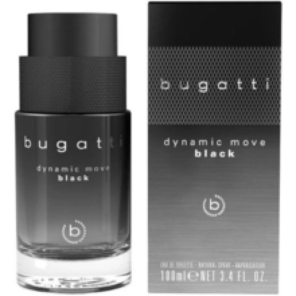 Bugatti Dynamic Move Black Eau de Toilette Flakon und Verpackung.