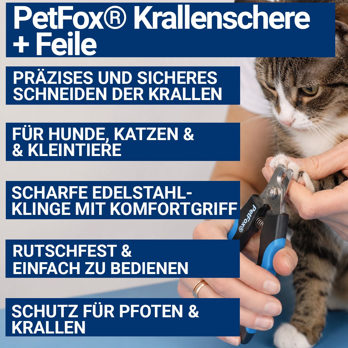 PetFox Krallenschere Krallenzange mit Feile für Hunde, Katzen und Kleintiere