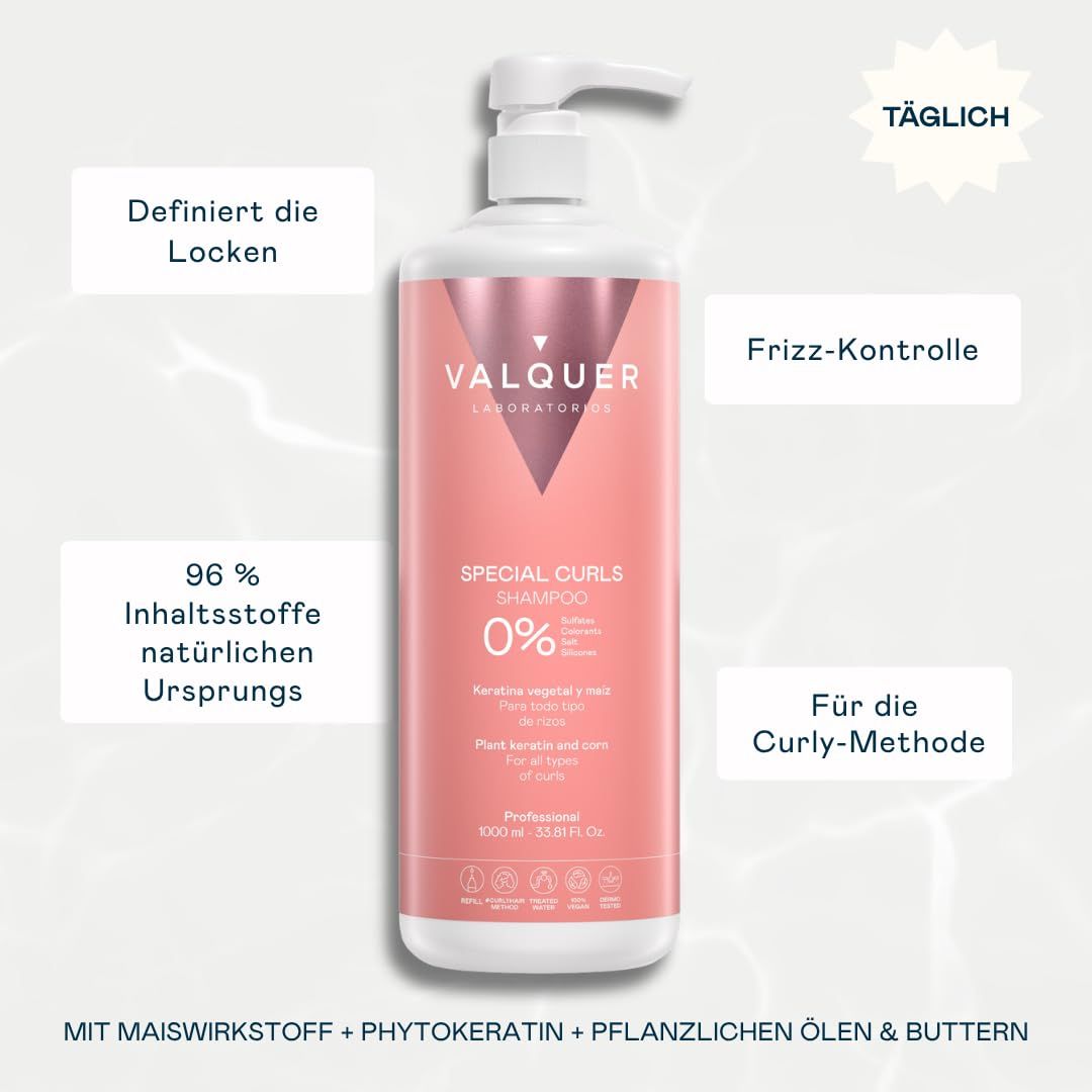 Valquer Special Curls Shampoo, 96% natürliche Inhaltsstoffe, für Locken.