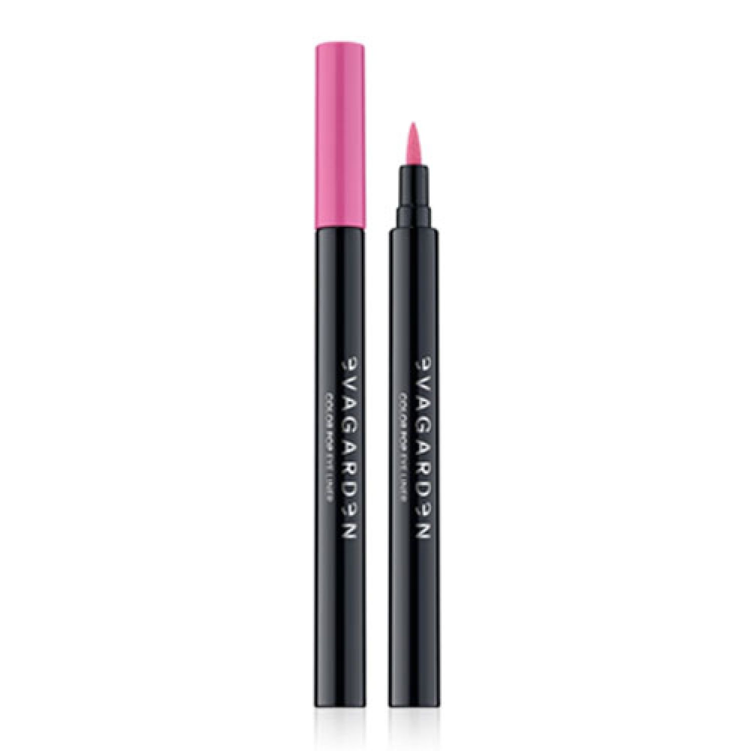 Schwarzer Eyeliner-Stift mit pinkfarbener Kappe und Spitze. Aufschrift: VAGARDEN COLOR POP EYELINER.