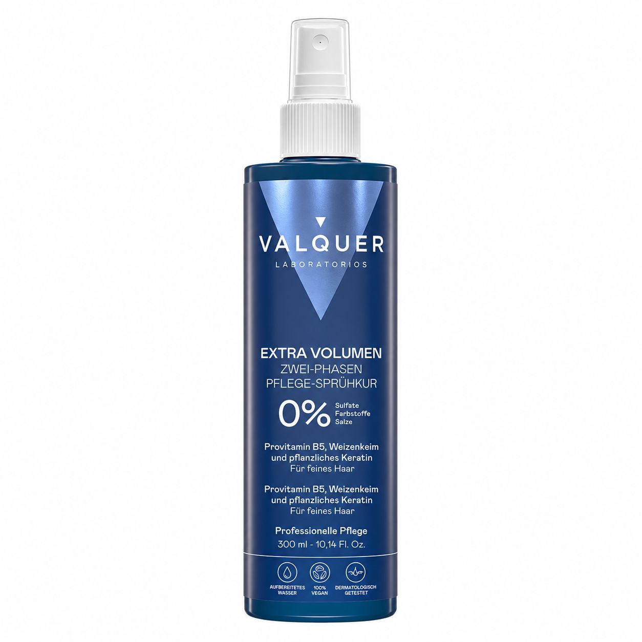 Blaue Flasche Valquer Extra Volumen Zwei-Phasen Pflege-Sprühkur. 300ml.