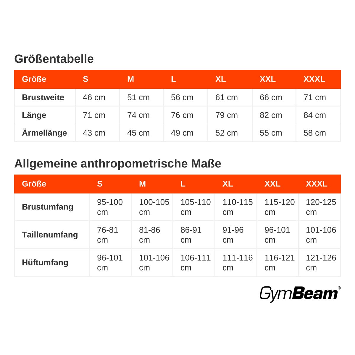 Größentabelle für Herren-T-Shirts in Deutsch: "Größentabelle" und "Allgemeine anthropometrische Maße".