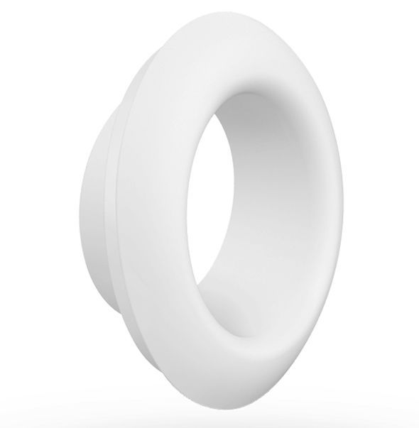 Weißer, ringförmiger Aufsatz. Runde Form mit einem Loch in der Mitte.