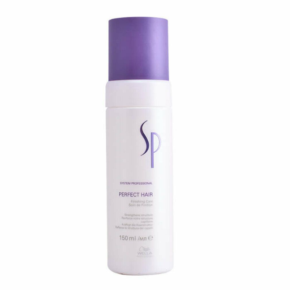 Weiße Flasche mit lila Deckel. Aufschrift: SP, PERFECT HAIR, 150 ml. Wella-Logo.