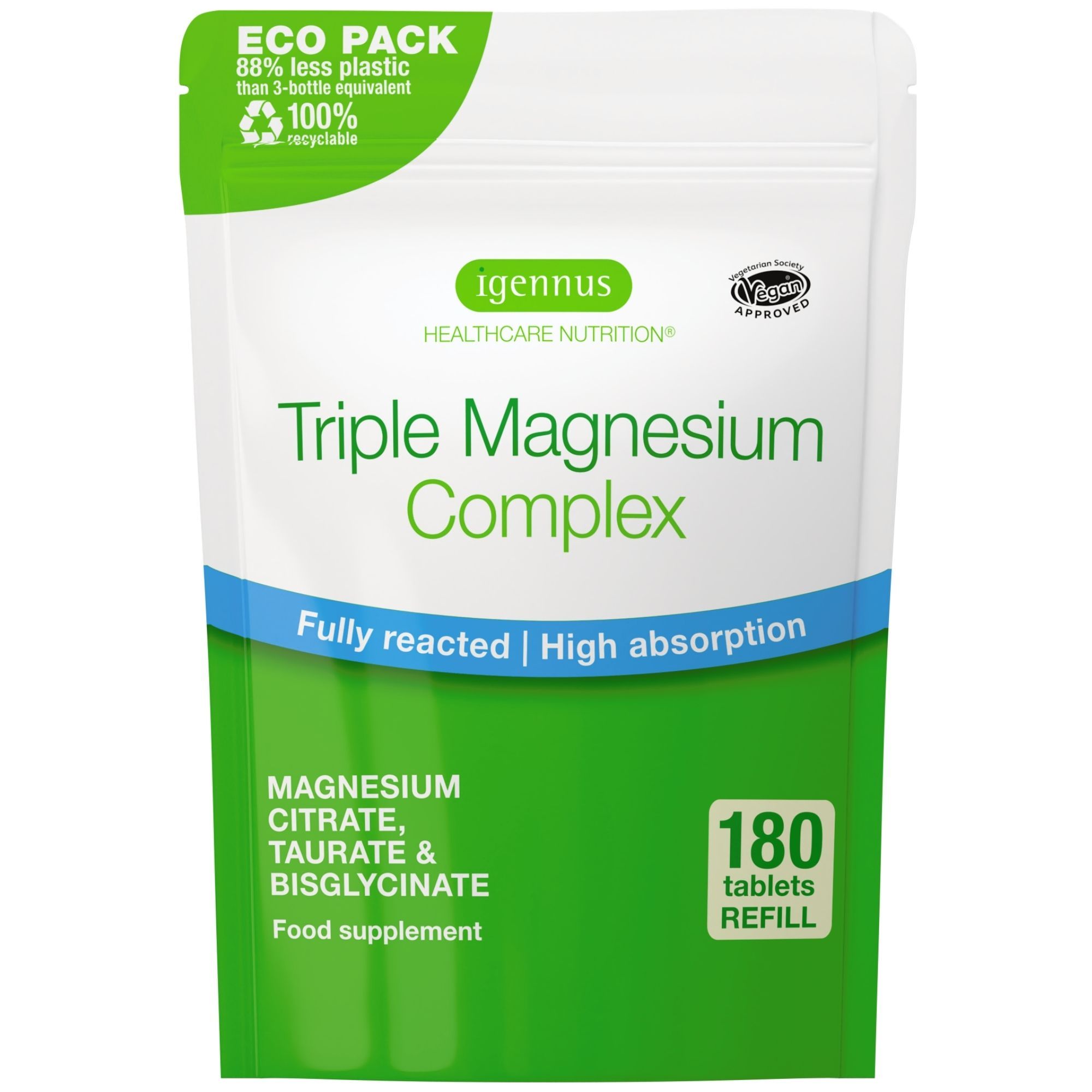 Igennus Magnesium Komplex - Triple-Formel aus Bisglycinat, Taurat & Citrat für hohe Aufnahme