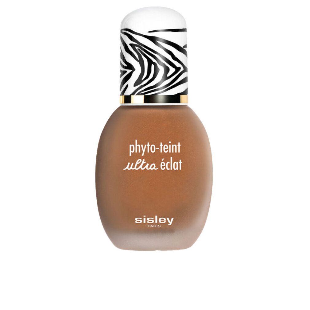 Sisley Phyto-Teint Ultra Éclat nº7 Moka. Braune Flasche mit Zebra-Muster-Deckel. Text: Oil free - long lasting foundation.