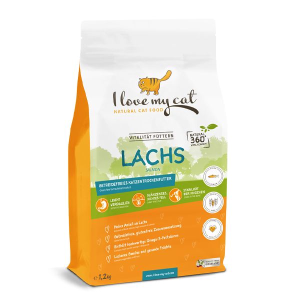 I love my cat Futterset Trockenfutter mit Lachs für übergewichtige Katzen Nahrungsergänzung