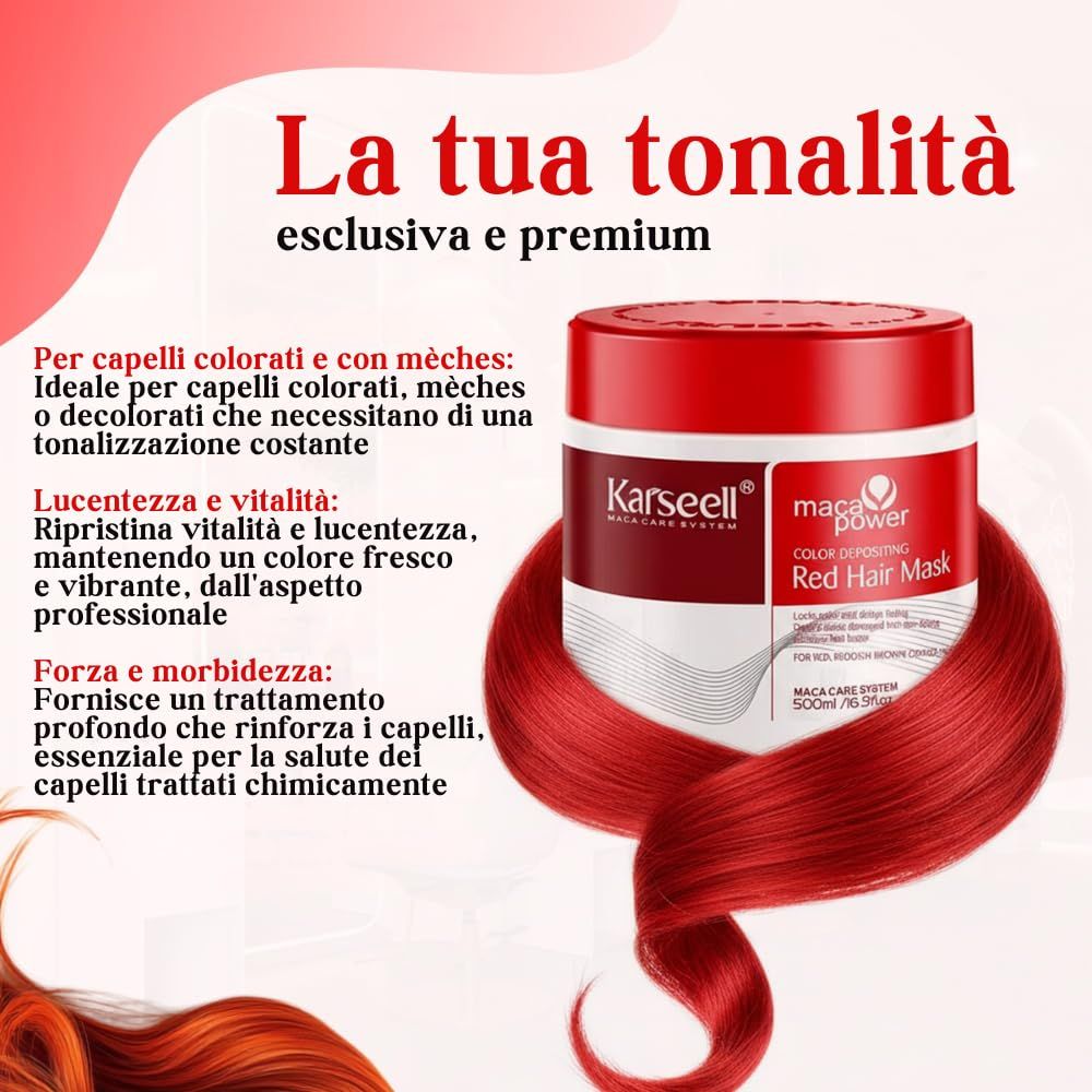 Rote Haarmaske von KarSeell mit Maca Power, 500ml.