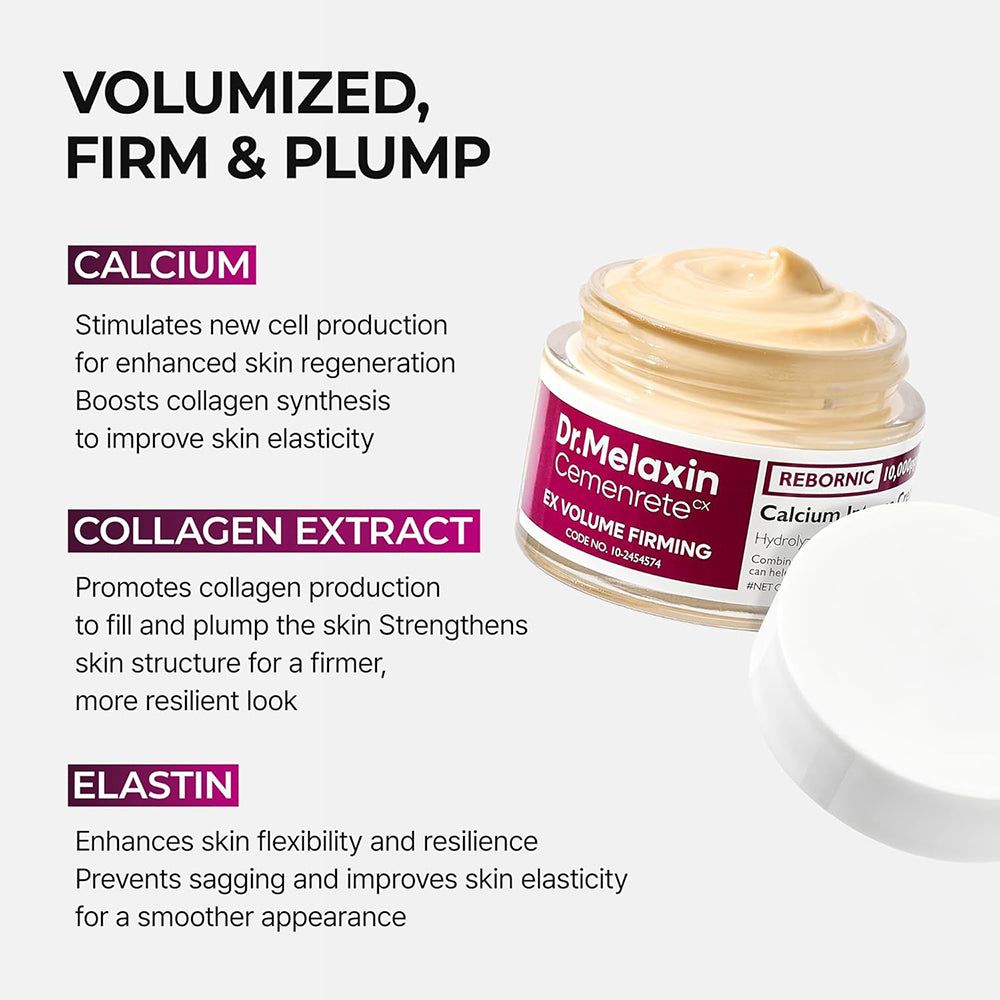 Dr. Melaxin Cemenrete EX VOLUME FIRMING Cream mit Kalzium, Kollagen und Elastin.