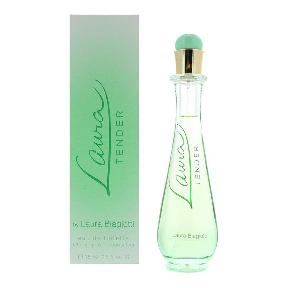 Eau de Toilette Spray-Flakon und Schachtel. Flakon aus Glas, grünliche Flüssigkeit, grüner Deckel, goldener Ring. Schachtel weiß mit grüner Schrift.