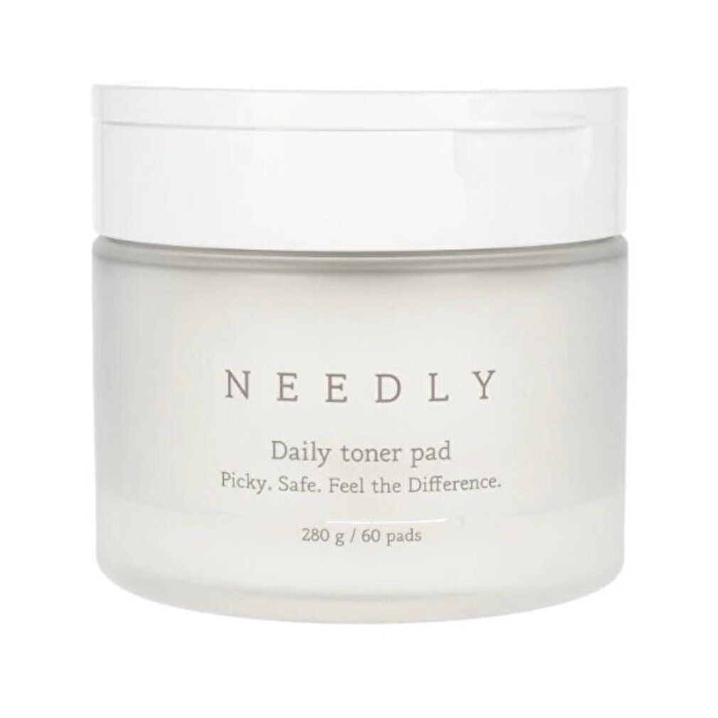 Weißer Behälter mit Deckel. Aufschrift: NEEDLY, Daily toner pad, Picky. Safe. Feel the Difference. 280 g / 60 pads.