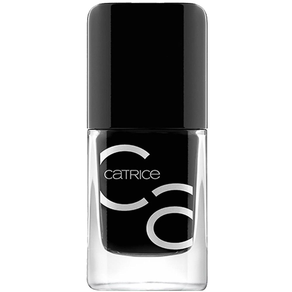 Schwarzer Nagellack von Catrice. Transparente Flasche mit schwarzem Deckel. Weißer Schriftzug "Catrice".