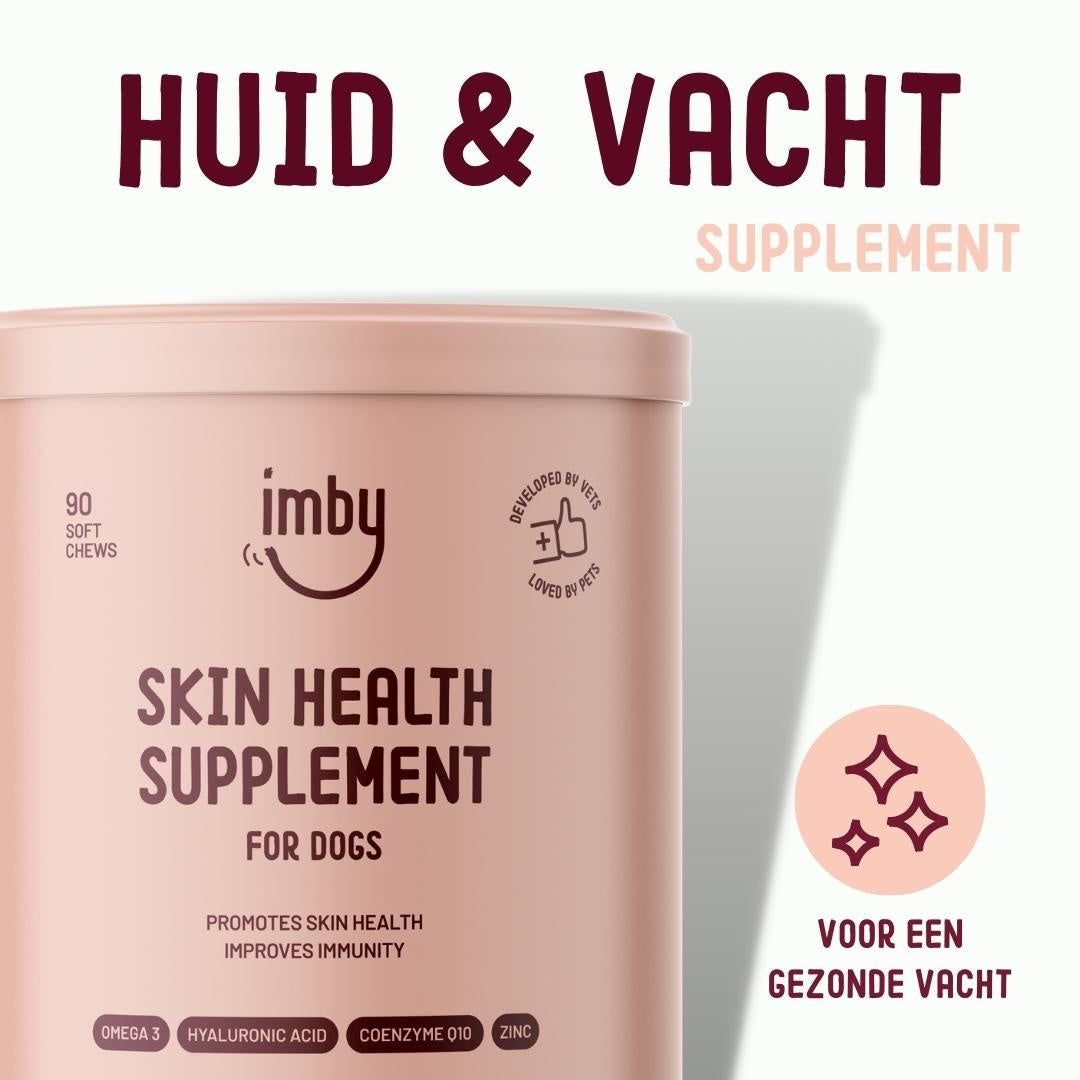 Haut- und Fellpflege-Supplement für Hunde von Imby, 90 Weichkautabletten.