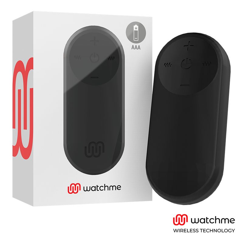 Schwarzer Fernbedienung für Wearwatch mit Verpackung. Zeigt das Watchme-Logo und AAA-Batterie-Symbol.