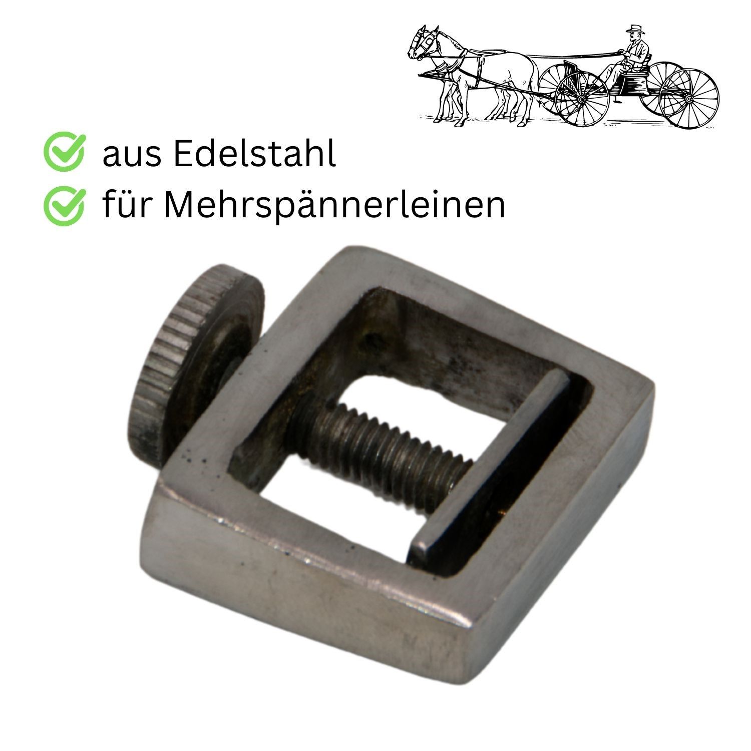 Metall-Leinenfrosch mit Schraube. Quadratische Form mit Schraube. Aus Edelstahl, für Mehrspännerleinen.