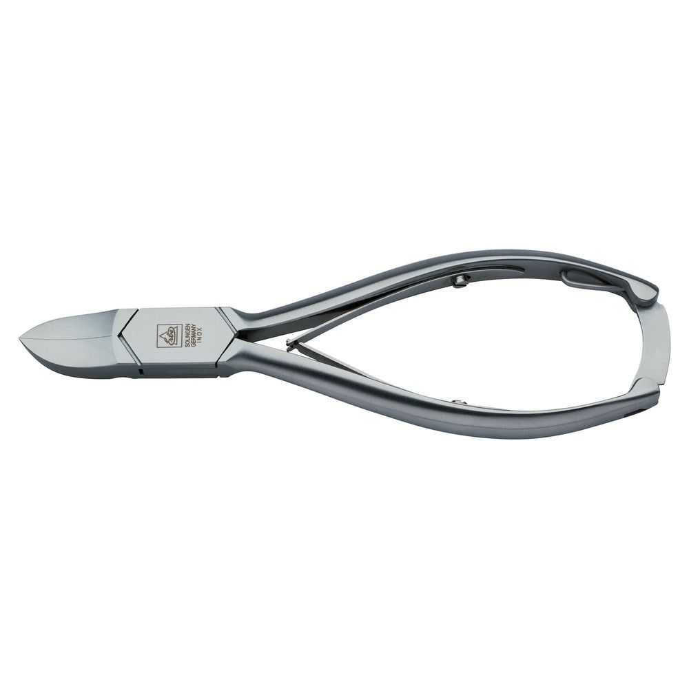 Silberfarbene Nagelzange. Metall. Marke ERBE Solingen. Geformte Griffe und Schneide.