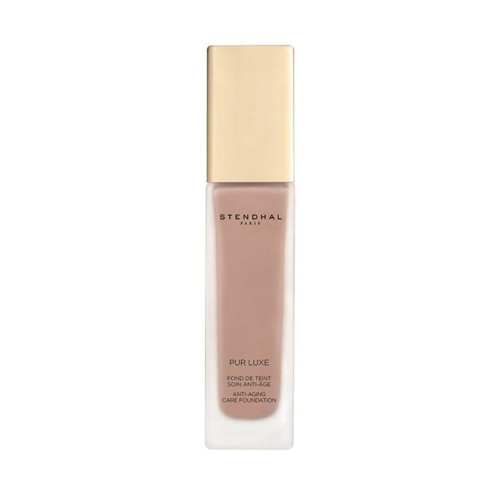 Stendhal Pur Luxe Fond de teint soin anti-âge. Flakon mit goldfarbenem Deckel. Aufschrift: Anti-aging care foundation.