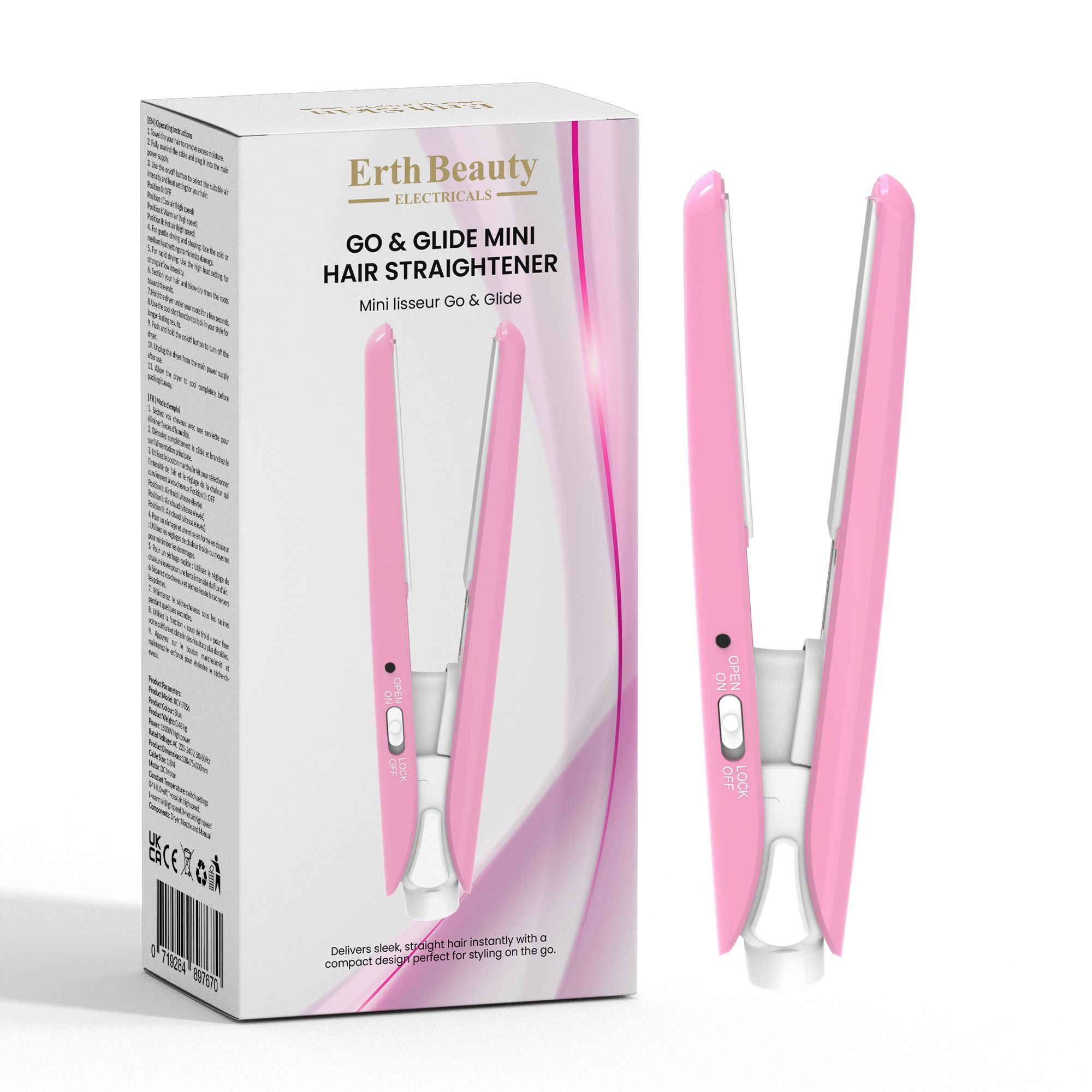 ErthSkin London Go & Glide Mini-Haarglätteiser Rosa