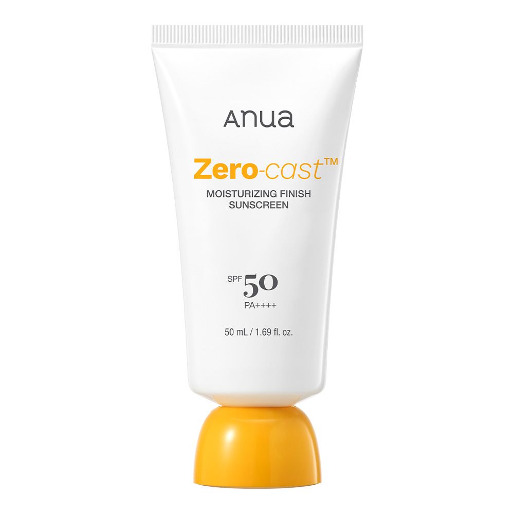 Anua Zero-Cast Sonnenschutzmittel, SPF 50, PA++++, 50ml Tube mit gelbem Verschluss.