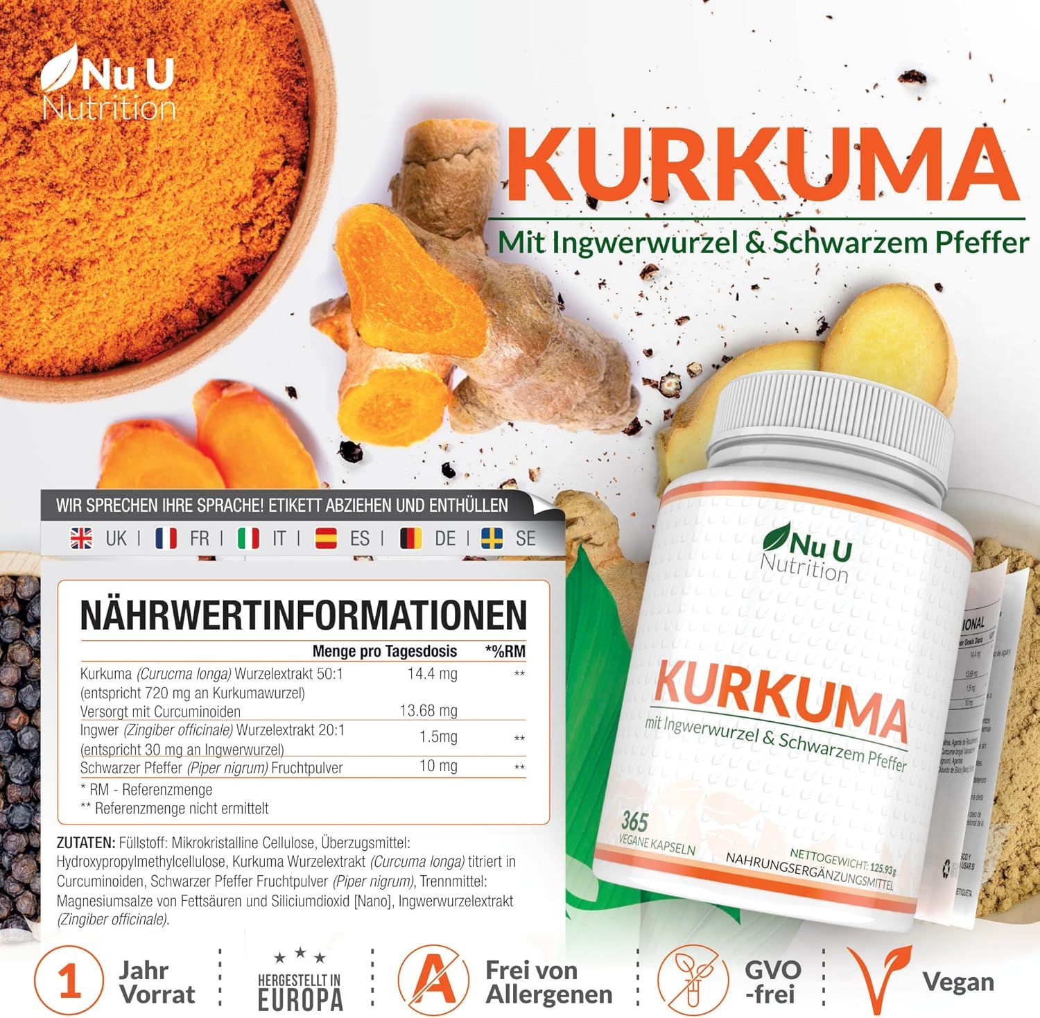 Nu U Nutrition Kurkuma Kapseln Curcuma